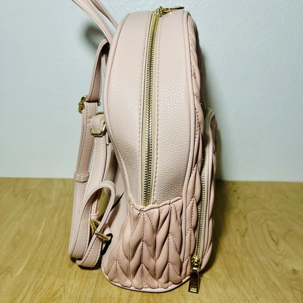 Pink‎ Backpack Vegan Leather Textured Gold Tone Hardware